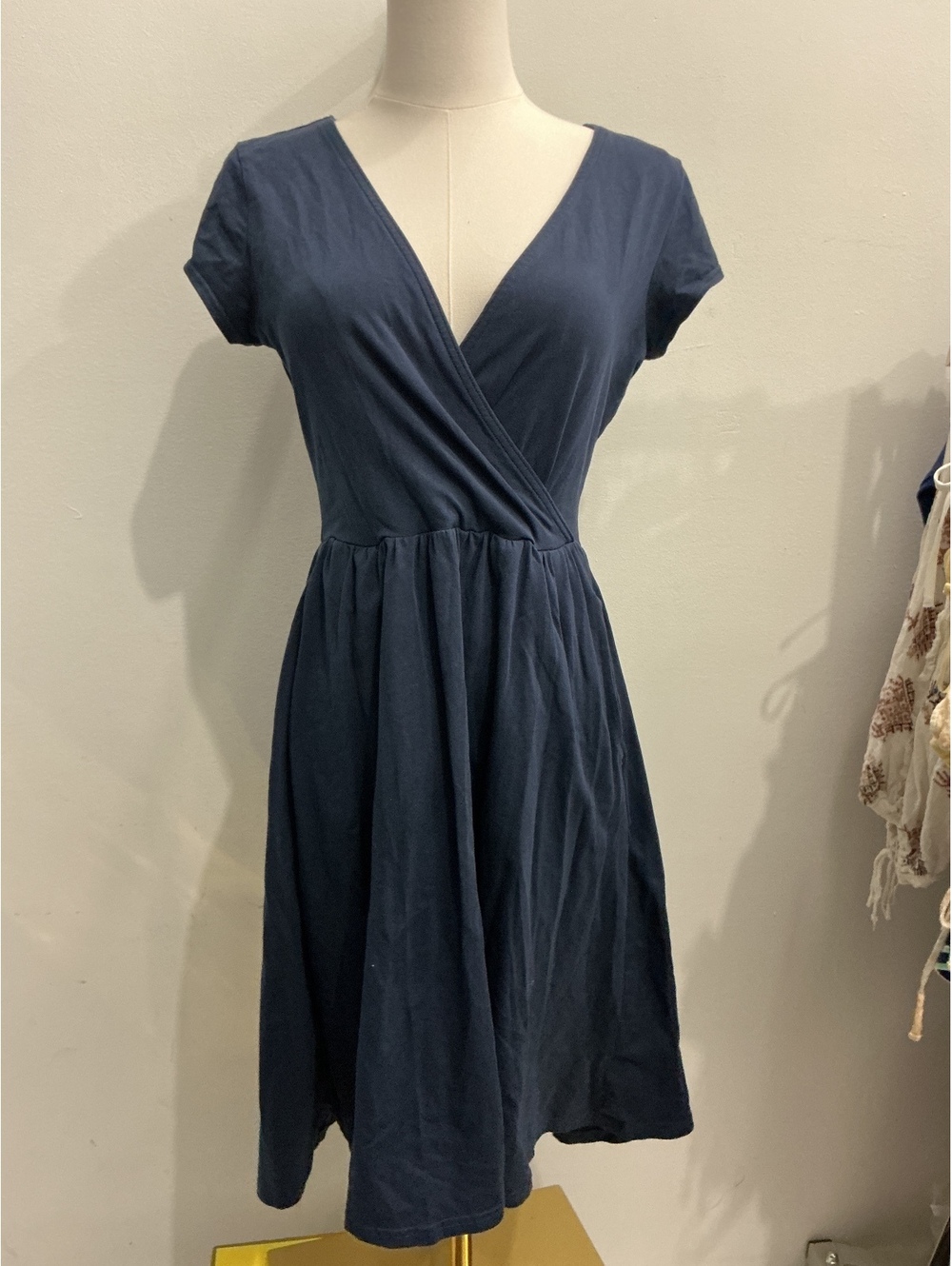 Pact Navy Blue Wrap-Style v-neck short sleeve Dress with Pockets